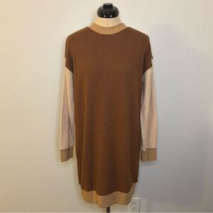 NWT American Eagle Outfitters AE Brown Pink & Tan Soft Sweater Mini Dress, M